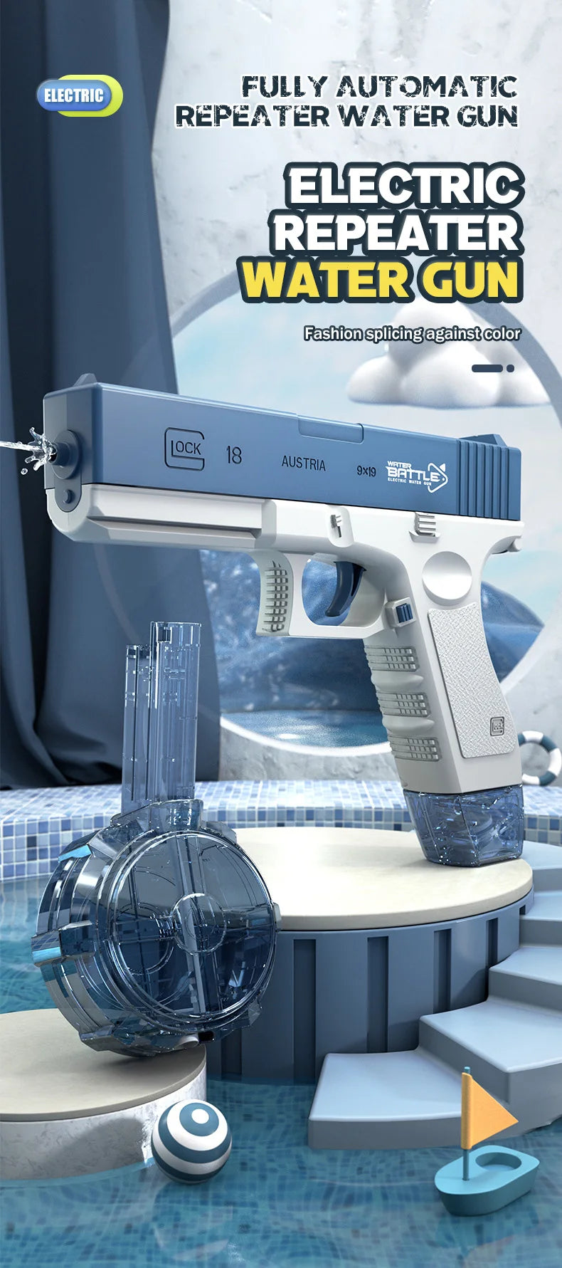 M416 Long Range Electric Water Gun Pistol 10M Portable Guns Children Outdoor Beach Outdoor Fight Shooting Toys for Boys Kid Game