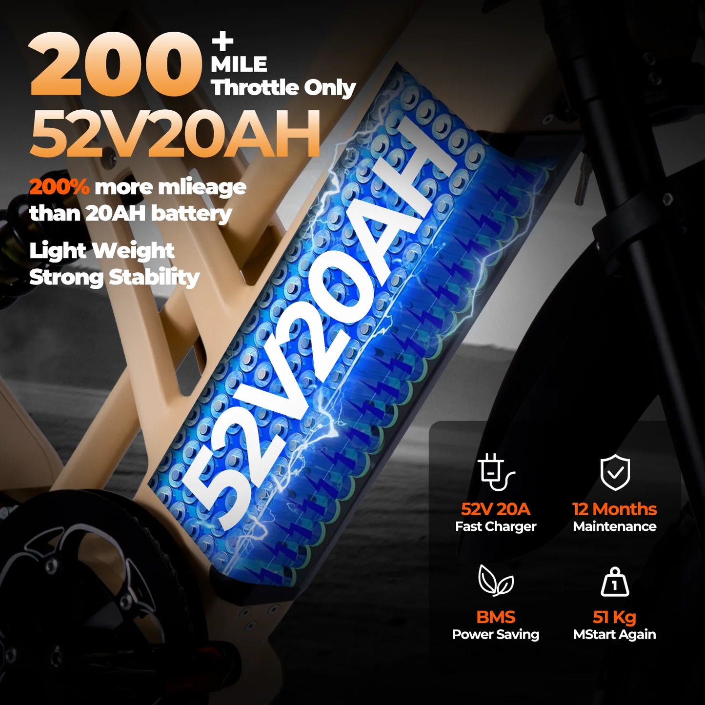 Off road adult electric bicycle 100000 52V 32 km/h range 120KM front shock absorber dual oil disc electric off-road bicycle