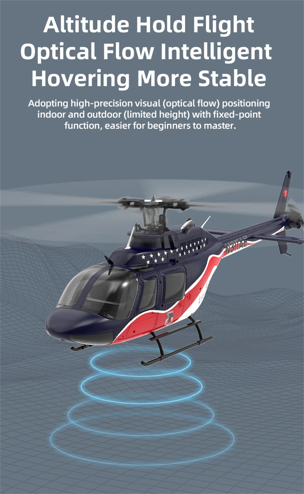 Eachine E186 Bell-206 2.4G 6CH 1/27 Scale Dual Brushless Motor Altitude Hold Optical Flow Positioning intelligent RC Helicopter