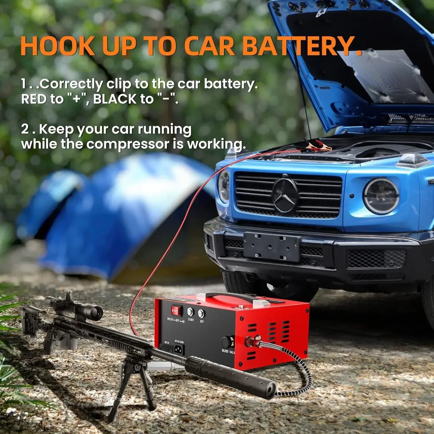 PCP Air Compressor with Built-in Power Adapter,Auto-shutoff Oil &Water-Free 4500Psi/30Mpa Air Gun and Paintball