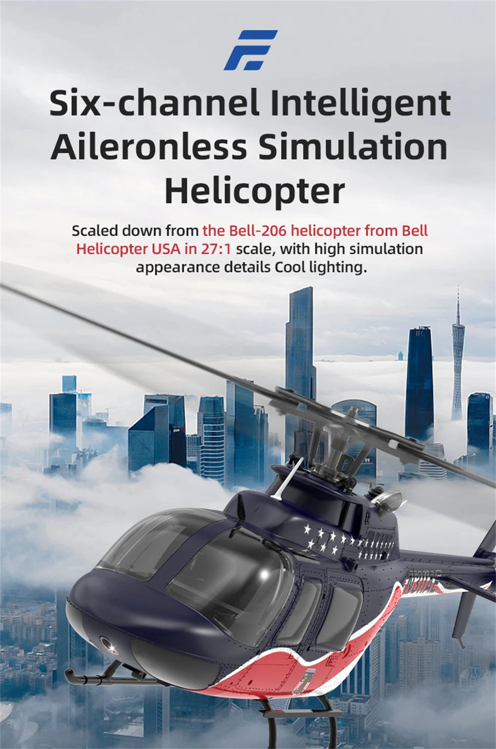 Eachine E186 Bell-206 2.4G 6CH 1/27 Scale Dual Brushless Motor Altitude Hold Optical Flow Positioning intelligent RC Helicopter