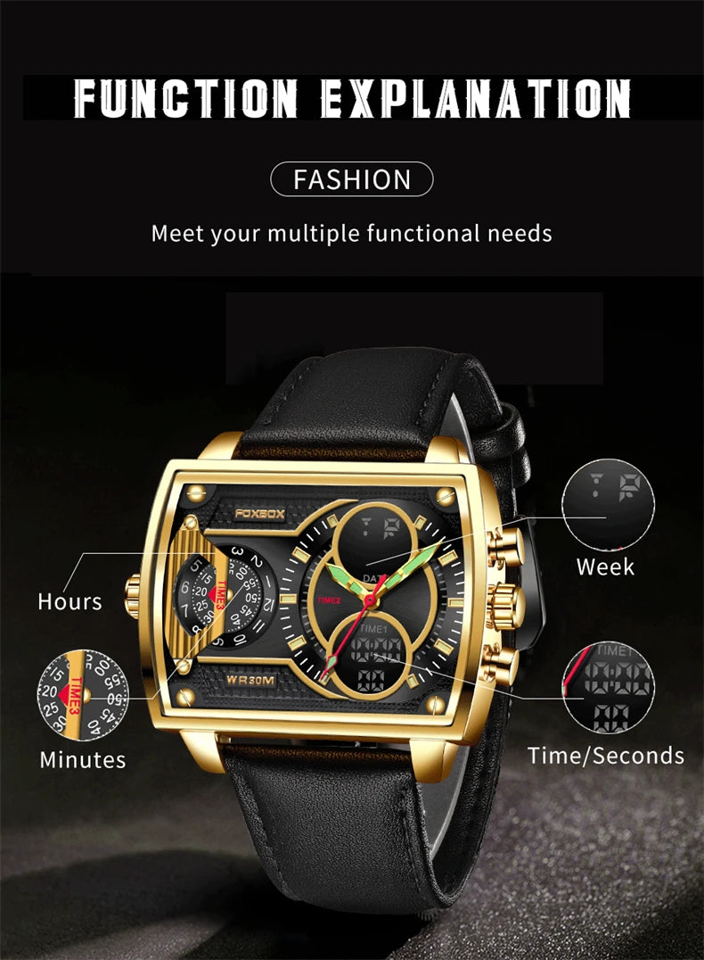 LIGE Digital Men's Watches Fashion Square Military Stainless Casual Sports Quartz Electronic Watch Waterproof Male Alarm Clocks