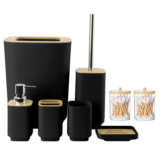 Black/white bathroom accessories set, 8-piece bathroom set