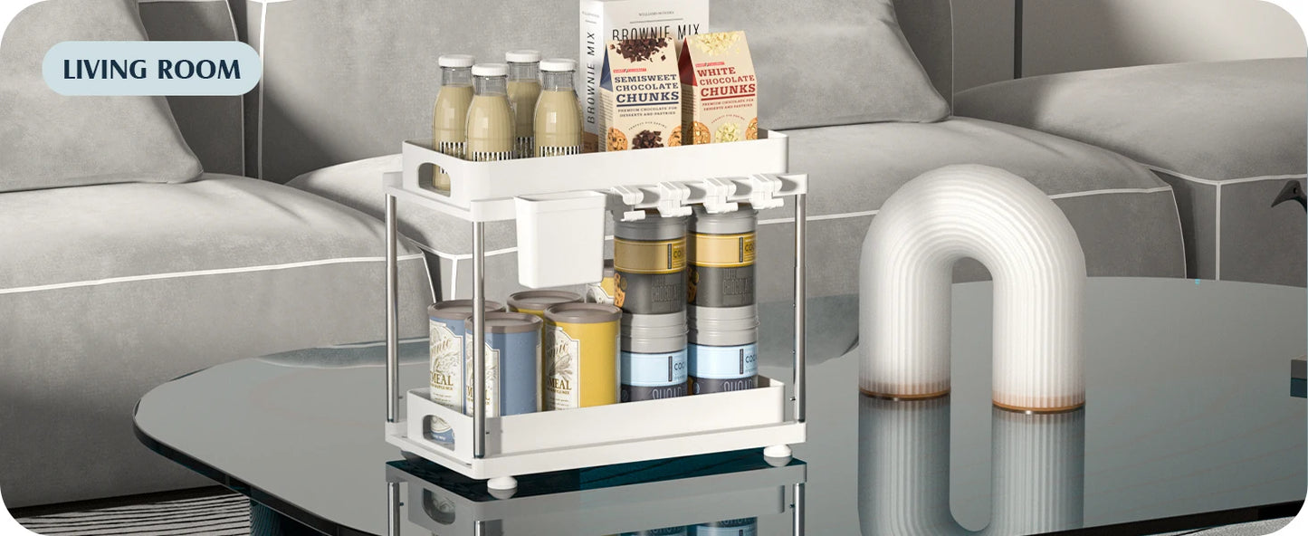 2 Pack Under Sink Organizers and Storage, Double Sliding Kitchen Cabinet Organizer,2 Tier Height Adjustable Countertop Organizer
