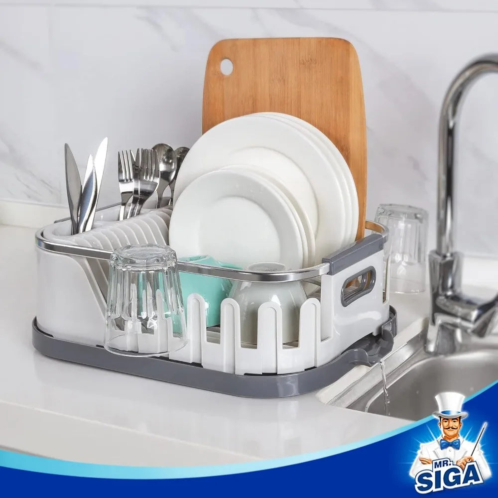 Dish Drying Rack for Kitchen Counter,Compact Dish Drainer with Drainboard,Utensil Holder and Cup Rack, Kitchen Drying Rack