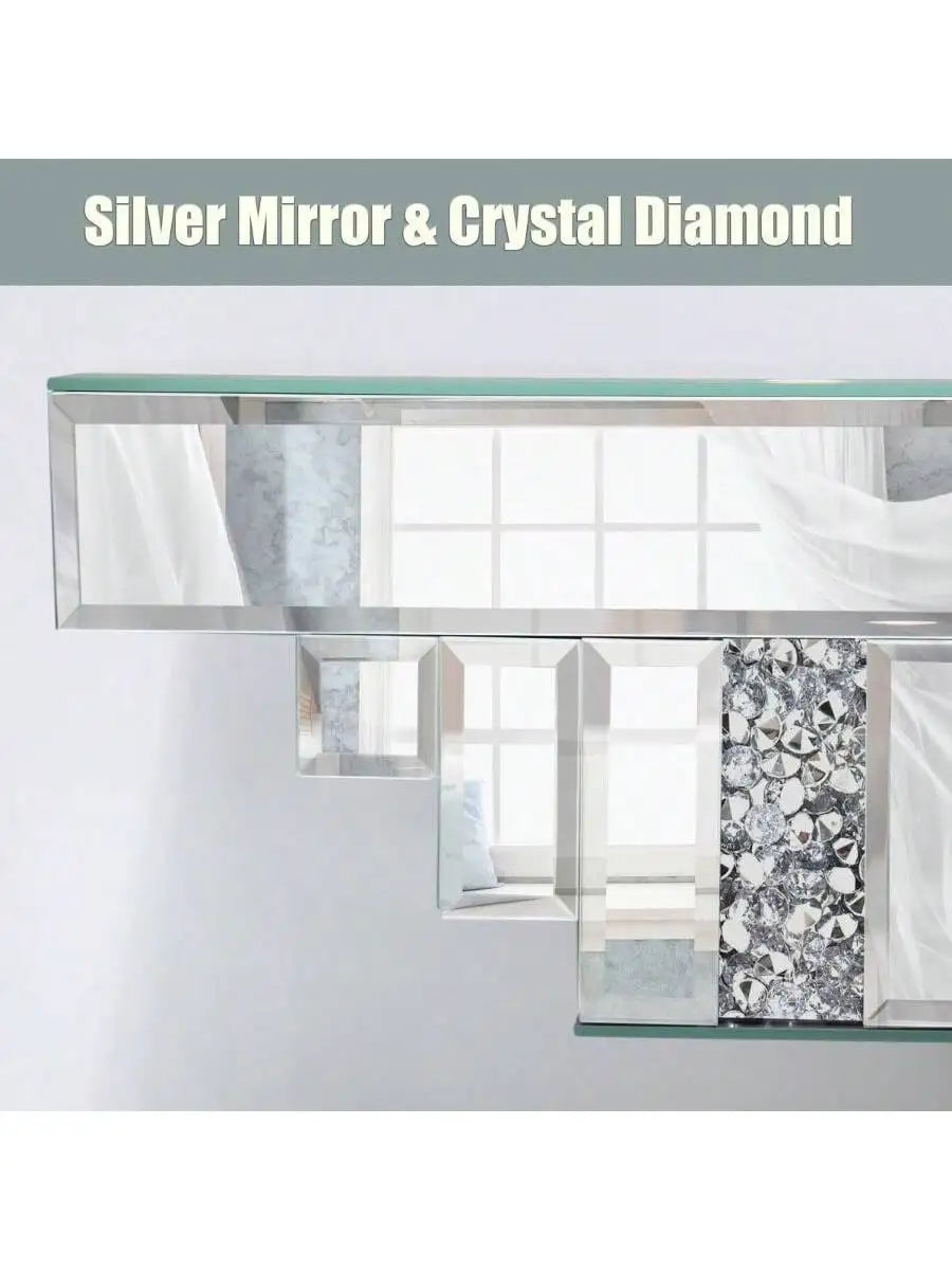 Mirrored Floating Shelf for Wall Silver Mirror Crushed Diamond Decorative Shelf for Home Decoration Crystal Diamond Art