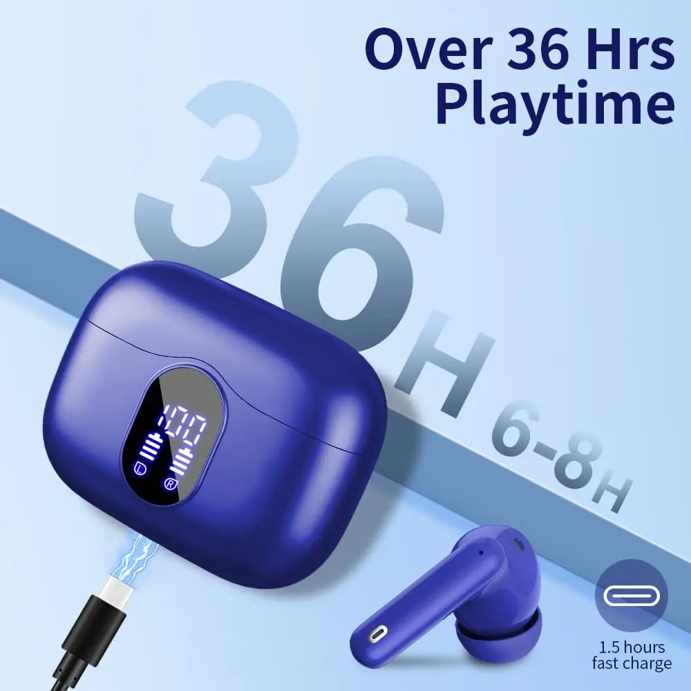 Wireless Earbuds with Bluetooth 5.3, In-Ear Headphones Featuring 4 ENC Mics and 36 Hours of Playtime, LED Display Included.
