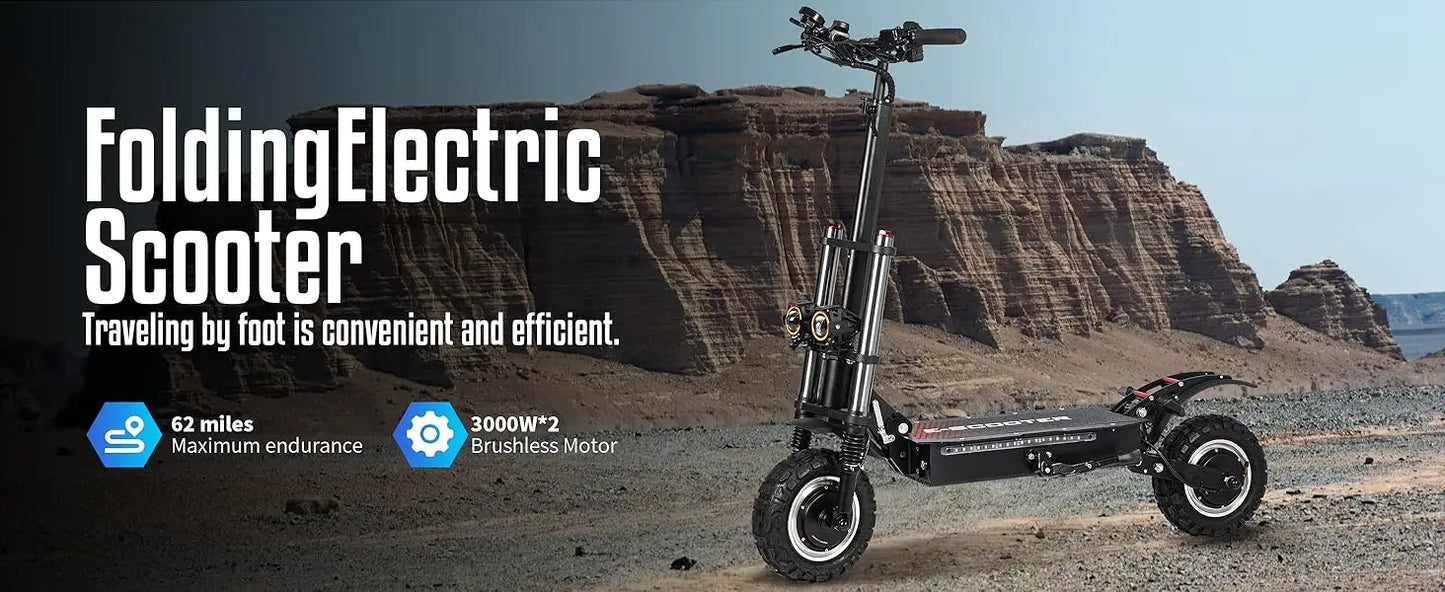 6000W High Power Adult Electric Scooter  Off-Road Commute Foldable 60V 38Ah Large Battery 60 Miles Range 50 Mph Fast E-Scooter
