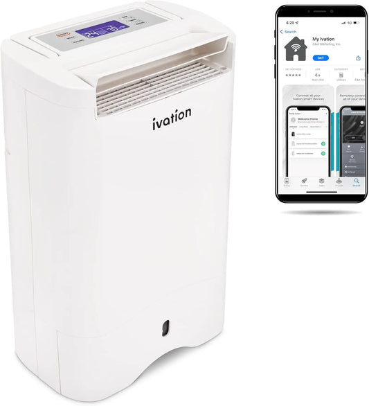 Smart WIFI Dehumidifier, Compact 19-Pint Desiccant Home Dehumidifier with Drain Hose & Smartphone Control | Ideal for Basement