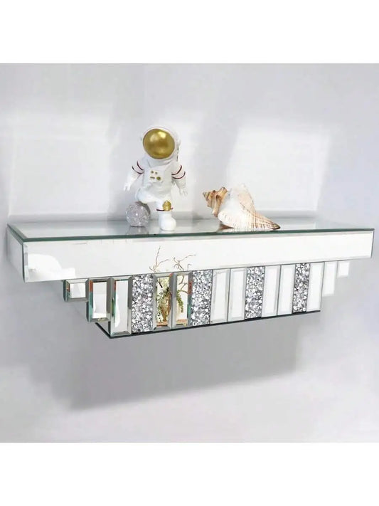 Mirrored Floating Shelf for Wall Silver Mirror Crushed Diamond Decorative Shelf for Home Decoration Crystal Diamond Art