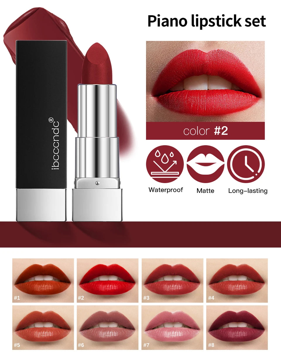8Pcs/Set Velvet Matte Lipstick Set Long Lasting Waterproof Creative Piano Box Design Nude Red Batom Makeup Cosmetic Gifts