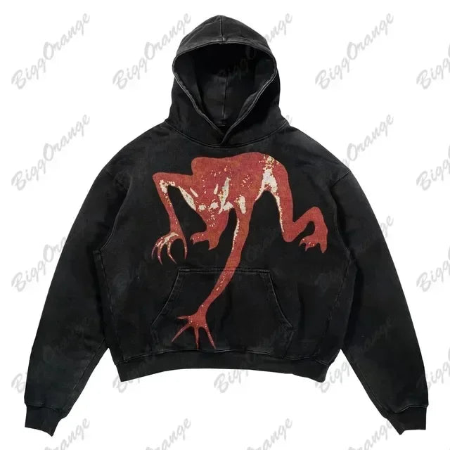 Harajuku Hand touch printing Hoodie Oversized Streetwear Tops Sweatshirt Y2k Clothes Gothic Grunge Hoodies  Men Clothing