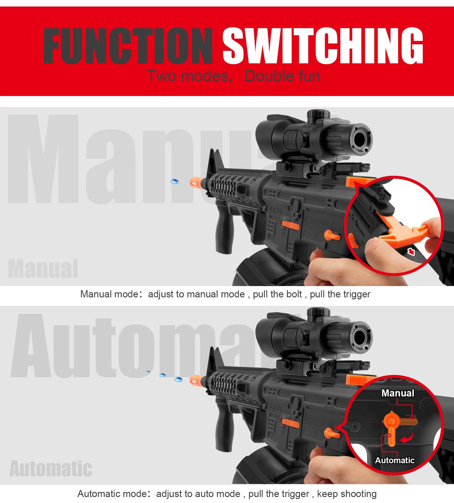 High Speed M4A1 Electric Gel Balls Gun Toys,Automatic&Manual Dual Modes Water Bullets Blaster,Upgraded Water Bead Splatter Toys
