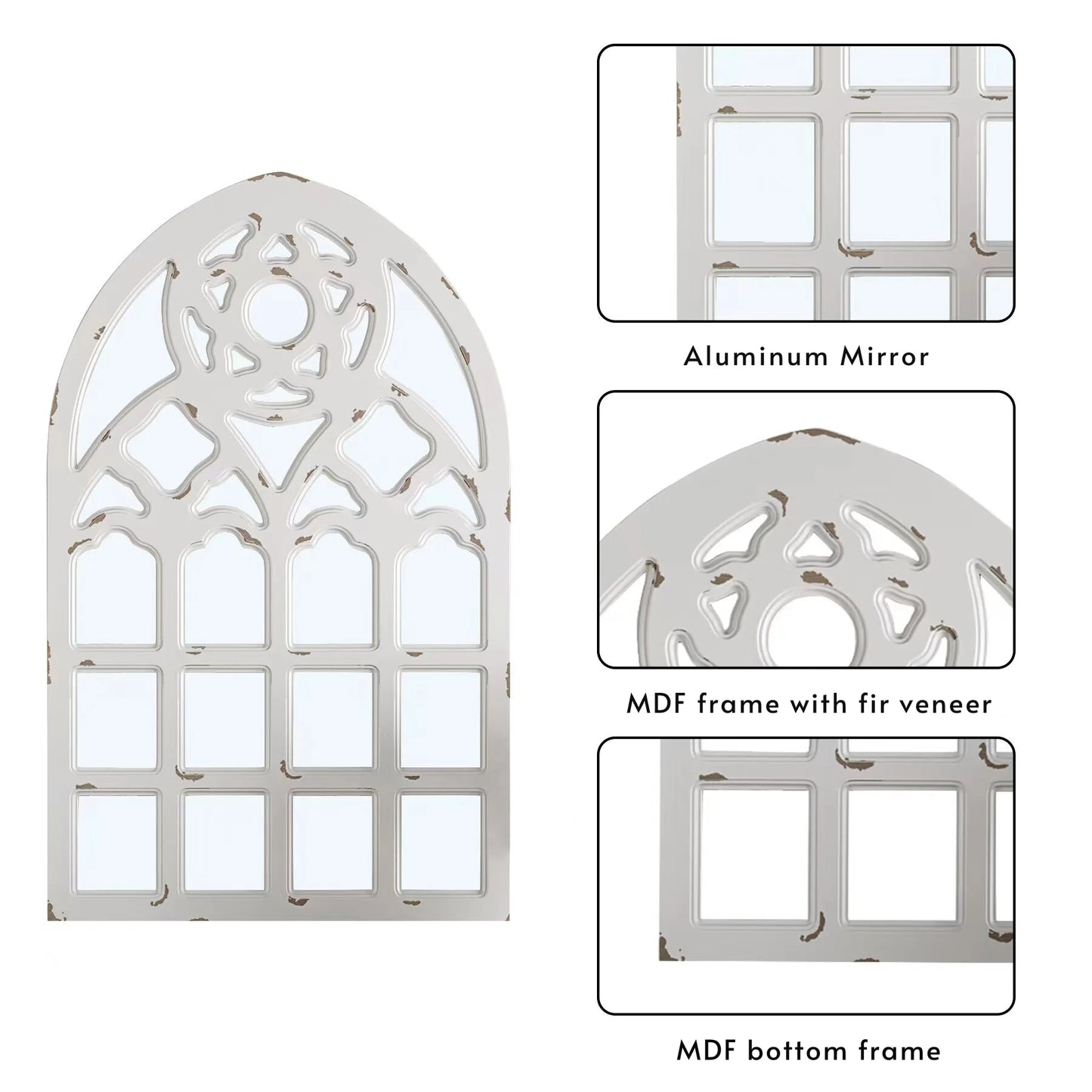 Arched Window Mirror, Big Wall Mirrors Decorative with Wood Framed,Large Retro Farmhouse Mirrors for Kitchen Entryway LivingRoom