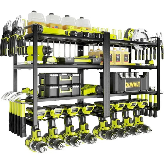 Power Tool Organizer, 8 Drill Holder Wall Mount, 4 Layers Garage Tool Organizers and Storage Rack, Tool Shelf with Screwdriver