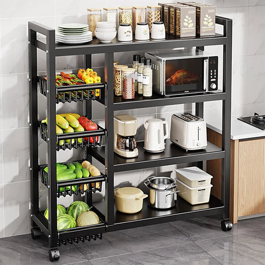 Kitchen Vegetable Basket Trolley Multifunctional Storage Rack Movable Rolling Cart for Fruit Microwave Oven Kitchen Organizer