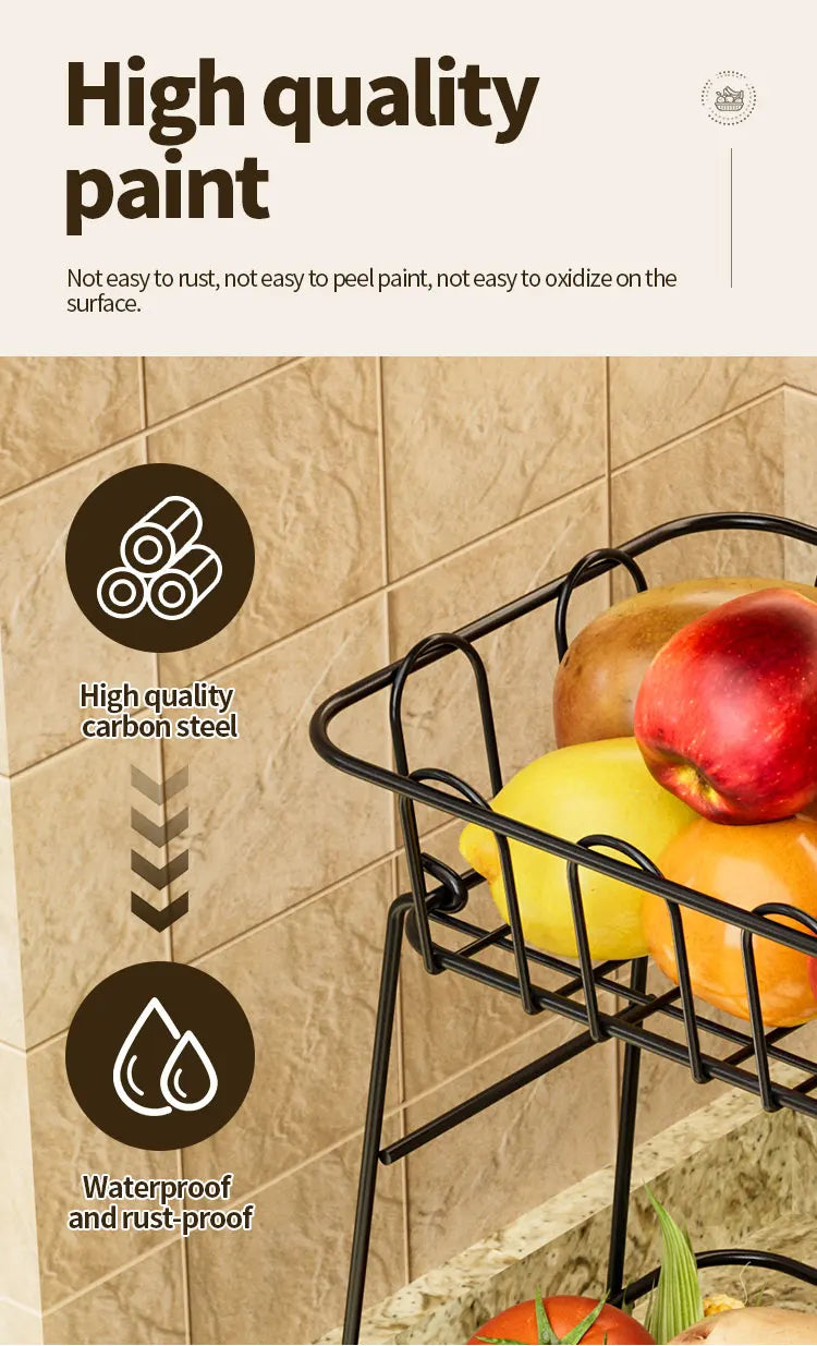 Fruit Basket,Metal Wire Storage Basket With Hooks,Saving Storage Rack,Stylish Kitchen Organizer In Space - Display Stand