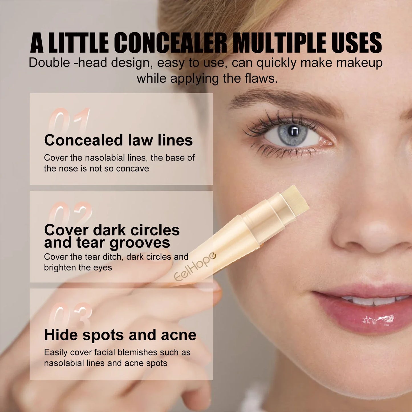 Double Head Concealer Stick Waterproof No Creasing Long-lasting Moisturizing No Separation Fullcoveage Female Makeup Products