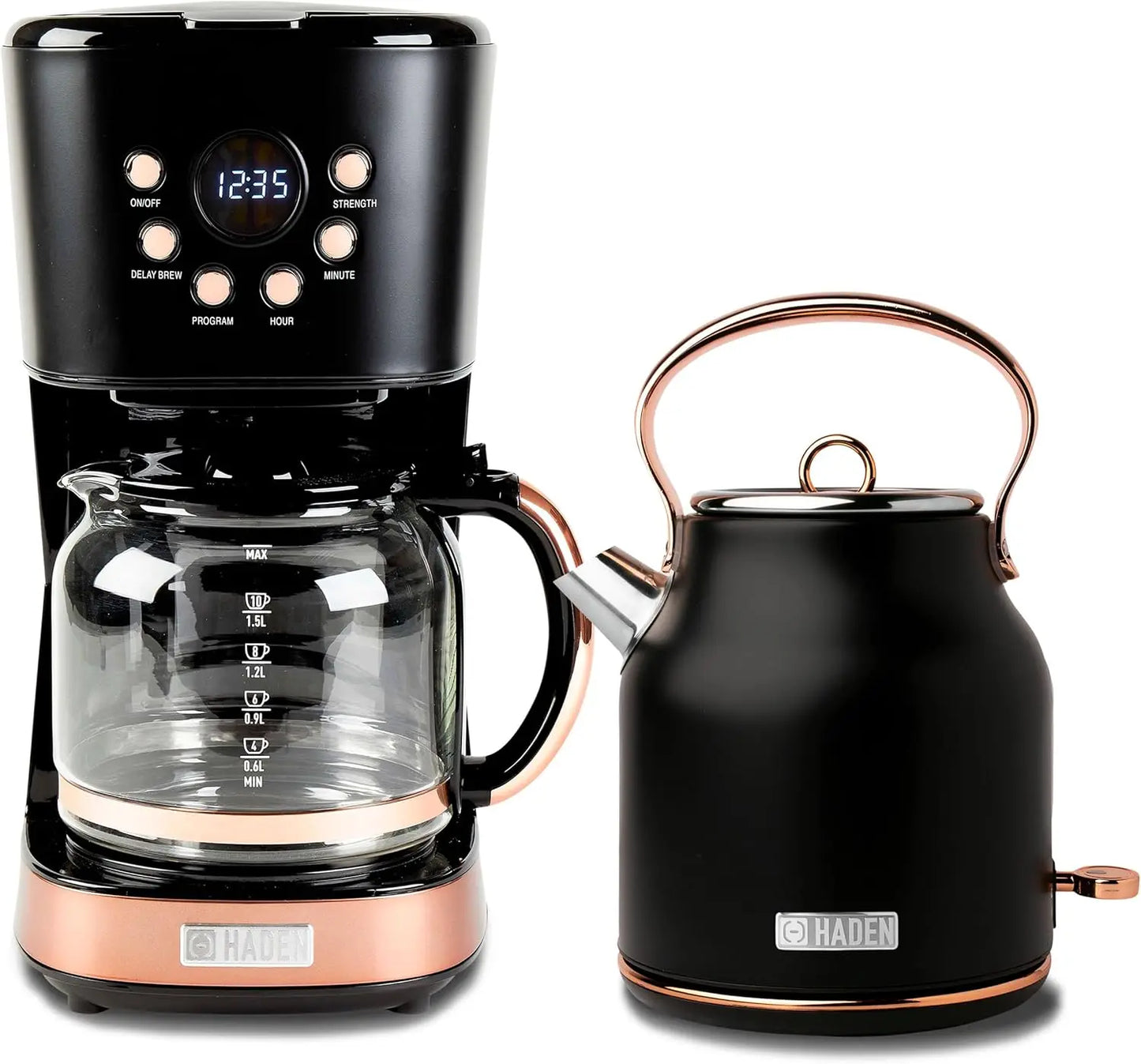 Coffee Machine, 12 Cup Drip Coffee Maker Bundled with Heritage 1.7 Liter Stainless Steel Electric Kettle, Ivory & Copper