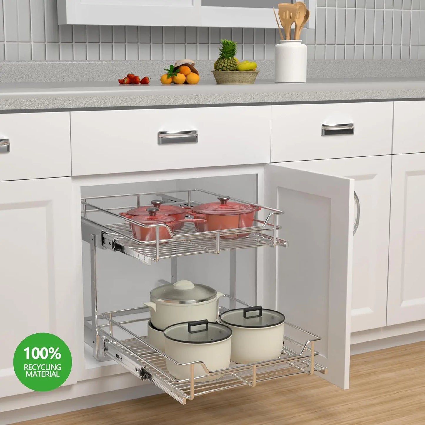 2-Tier Cabinet Pull Out Shelves (20" W x 22" D), Slide Out Shelves for Kitchen Cabinet