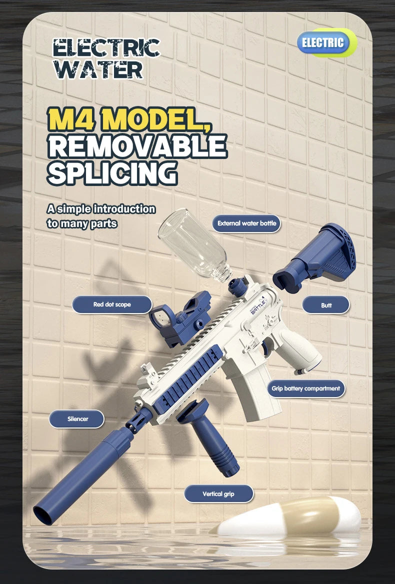 Electric Water Gun Pistol 10M Long Range Portable Guns M416 Children Summer Beach Outdoor Fight Shooting Toys for Boys Kid Games