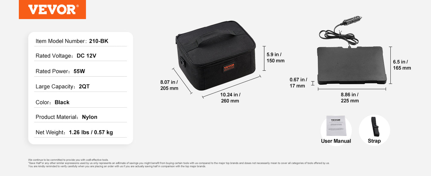 VEVOR Portable Oven  Portable Mini Personal Microwave 2QT Electric Heated Lunch Box Compatible with Glass Ceramic Foil Container