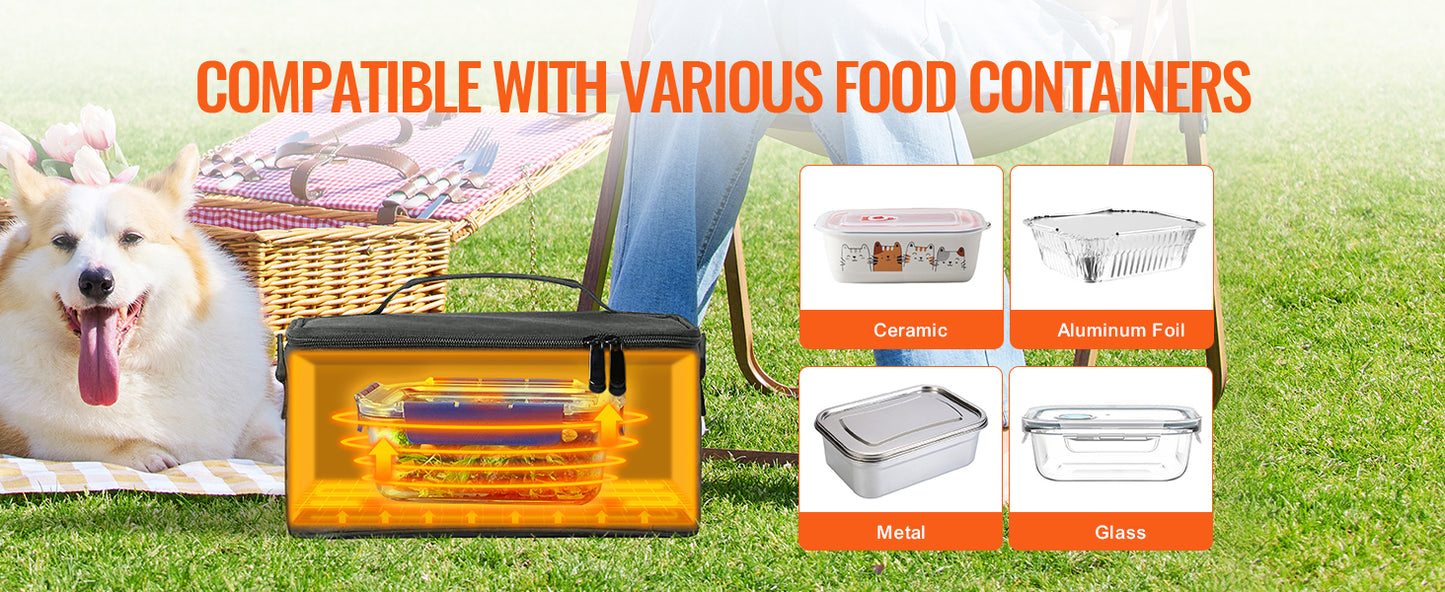 VEVOR Portable Oven  Portable Mini Personal Microwave 2QT Electric Heated Lunch Box Compatible with Glass Ceramic Foil Container