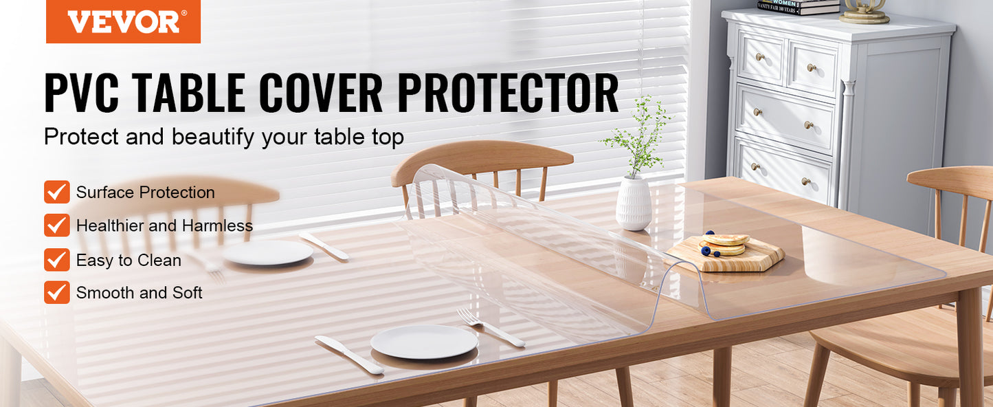 VEVOR PVC Tablecloth Transparent Table Cloth 1.5mm Waterproof Kitchen Oil-Proof Table Mat Plastic Soft Glass Protector Cover