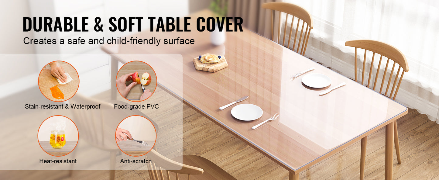 VEVOR PVC Tablecloth Transparent Table Cloth 1.5mm Waterproof Kitchen Oil-Proof Table Mat Plastic Soft Glass Protector Cover