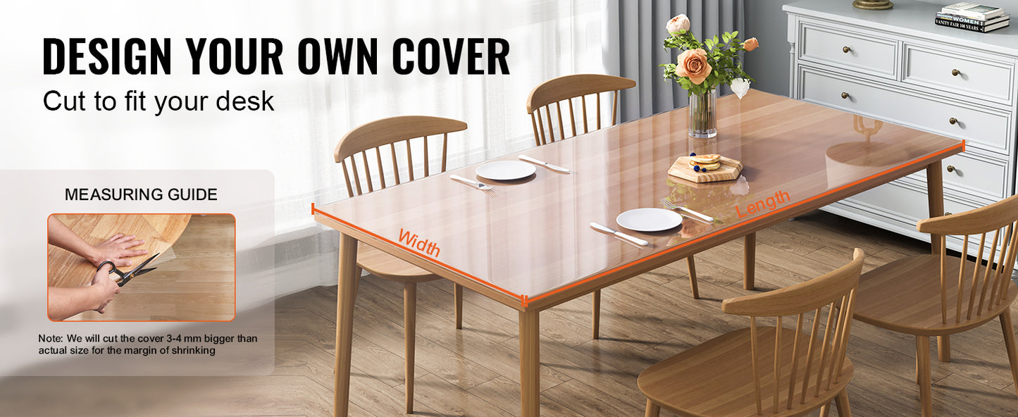 VEVOR PVC Tablecloth Transparent Table Cloth 1.5mm Waterproof Kitchen Oil-Proof Table Mat Plastic Soft Glass Protector Cover