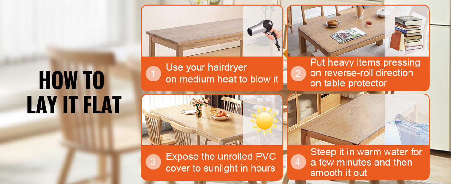 VEVOR PVC Tablecloth Transparent Table Cloth 1.5mm Waterproof Kitchen Oil-Proof Table Mat Plastic Soft Glass Protector Cover